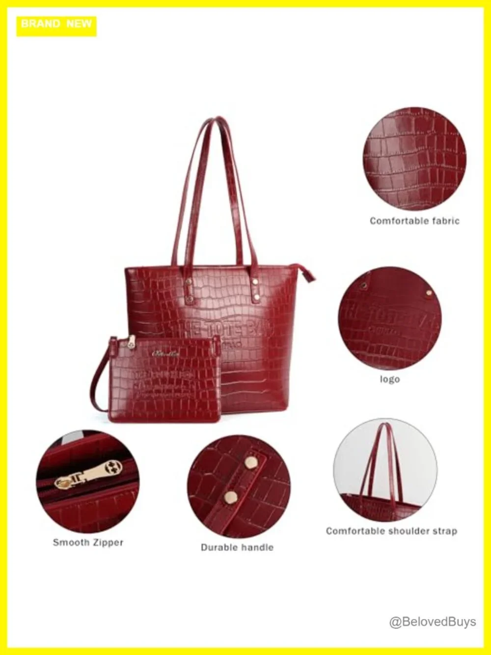 Medium Top Handle Tote Bag with Zipper, PU Leather